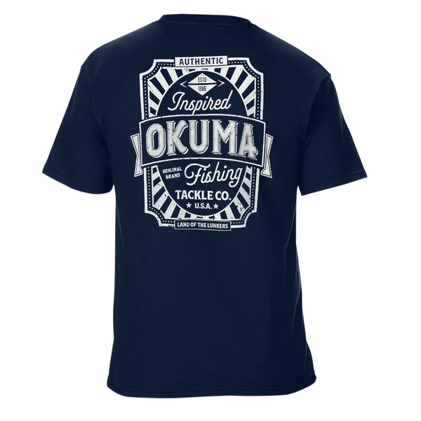 Okuma Short Sleeve T-Shirt in Navy Blue - Vintage Logo 2024 - Okuma Fishing Tackle Corp