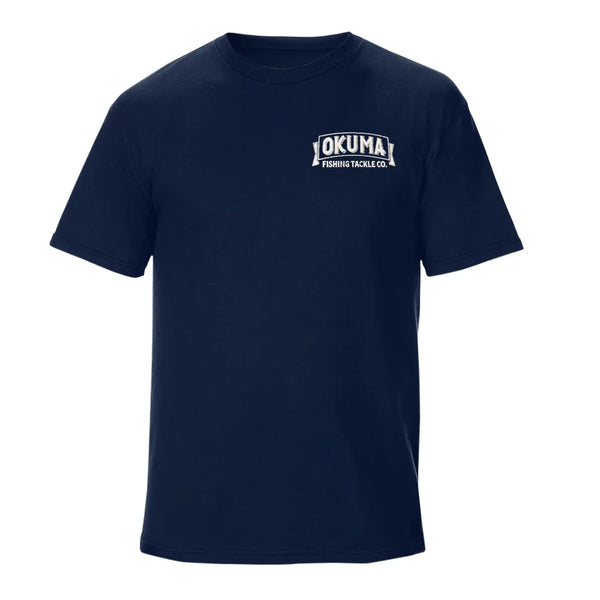 Okuma Short Sleeve T-Shirt in Navy Blue - Vintage Logo 2024 - Okuma Fishing Tackle Corp