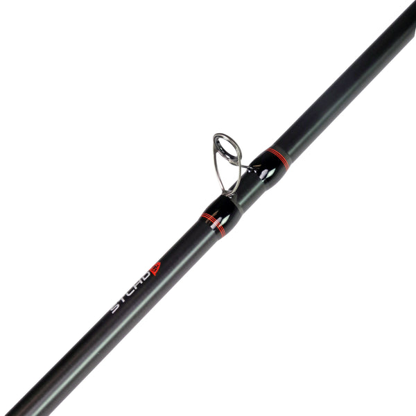 Fishing rod with a visible brand logo on a white background