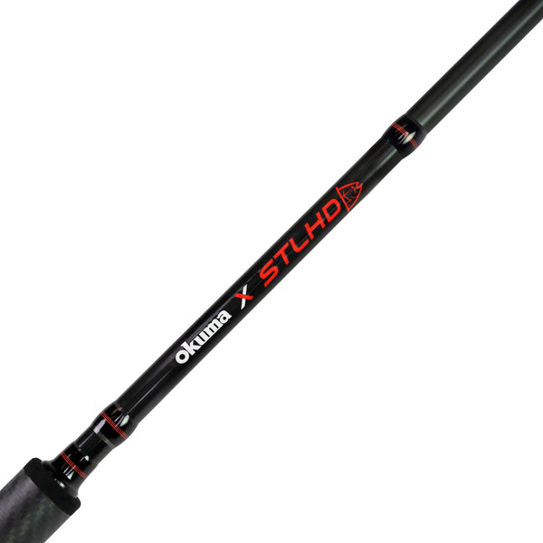 Fishing rod with Okuma branding on a white background