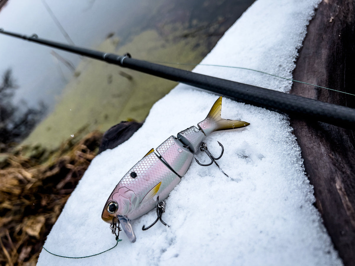 FishLab Bio-Shad Crankbait sitting on snow