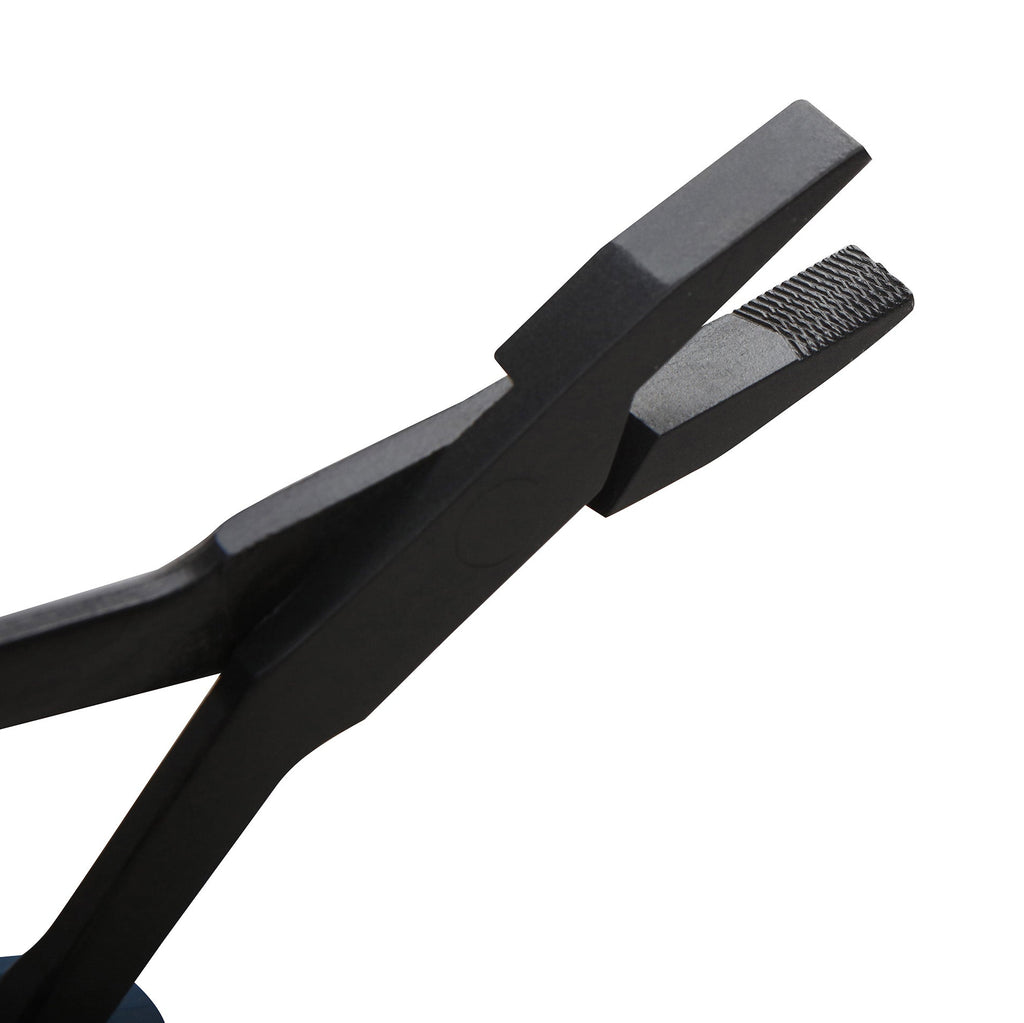 Black pliers with textured jaw on a white background