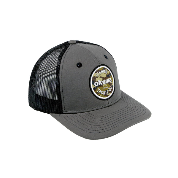 Okuma Charcoal Hat with Black Mesh & Embroidered Camo Patch