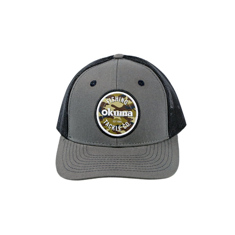 Okuma Charcoal Hat with Black Mesh & Embroidered Camo Patch