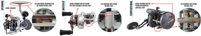 Where can I find the Model and Lot Numbers on my Reel?