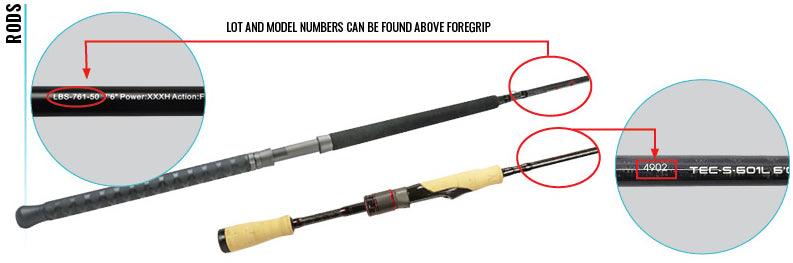 Where can I find the Model and Lot Numbers on my Rod?