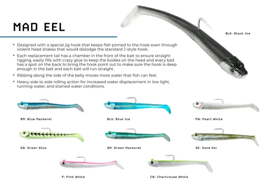 eel fishing bait hook Fisherman's Gold Eel- 8oz, Sour Pickle largemouth bass Mad Eel Soft Swimbaits |