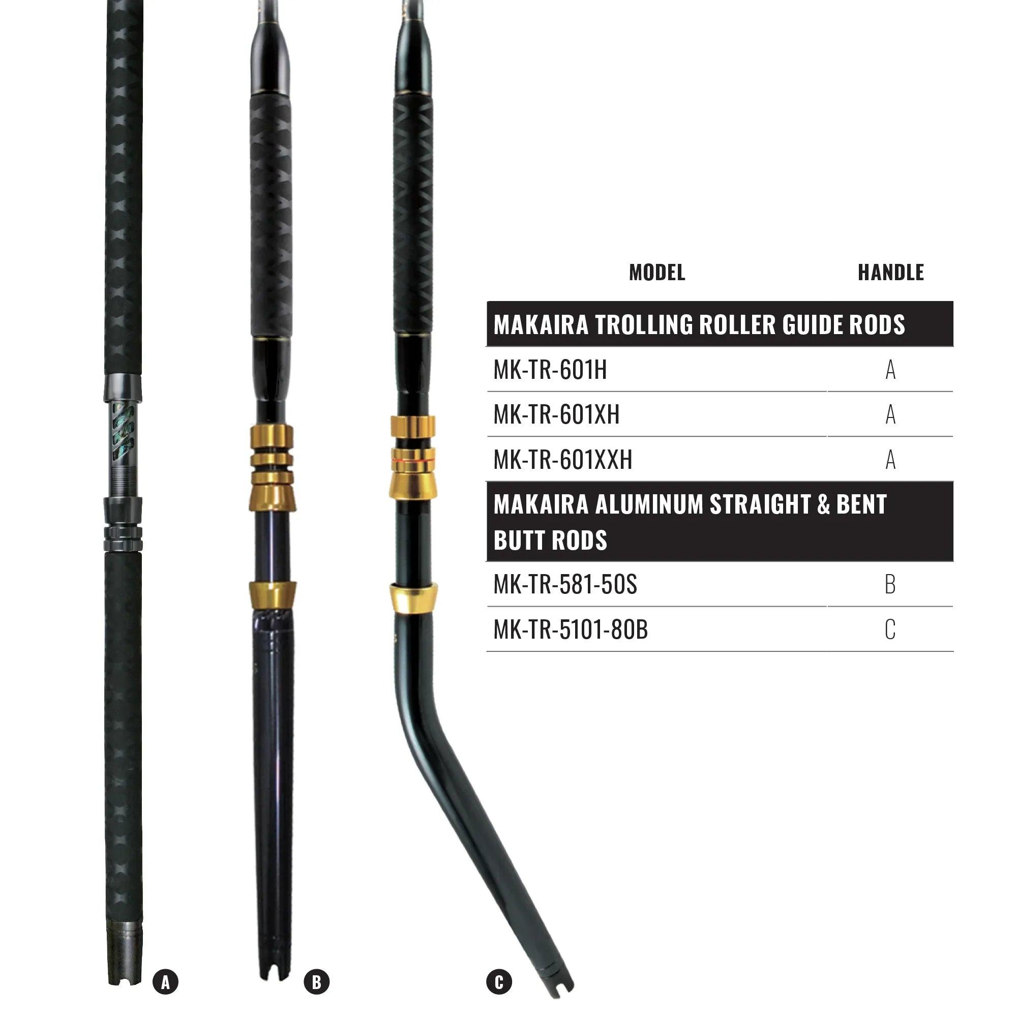 baitcaster rod for trolling Okuma Makaira MK-TR-601XXH down reel seat with an aluminum locking nut provides a secure and stable reel attachment Makaira Abalone Offshore Trolling Rods