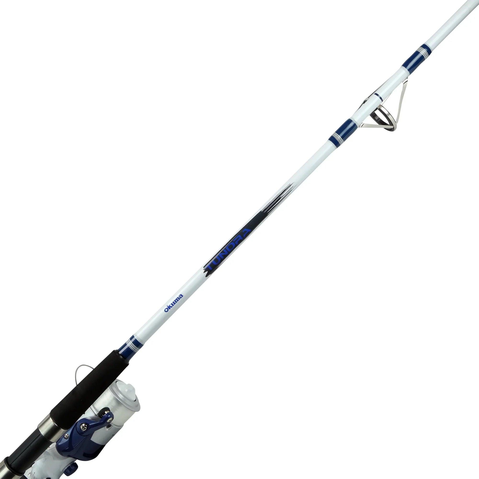 blue and white fishing pole Defender Casting Combo 7'3" Extra Heavy (Right hand retrieve) Each fishing rod that Coastal Fishing develops has been tested out in real KastKing Royale Legend Patriot Twin-Tip