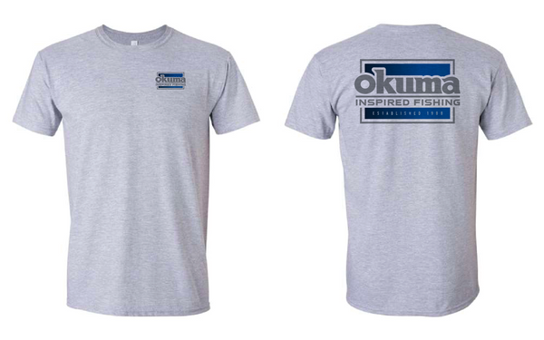 Okuma Short Sleeve T-Shirt in Light Grey Heather with Blue Logo 2023